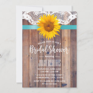 Rustic Sunflower Bridal Shower Laced Barn Wood #2 Invitation