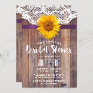 Rustic Sunflower Bridal Shower Laced Barn Wood Invitation