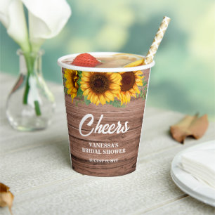 Rustic Sunflower Bridal Shower Paper Cups