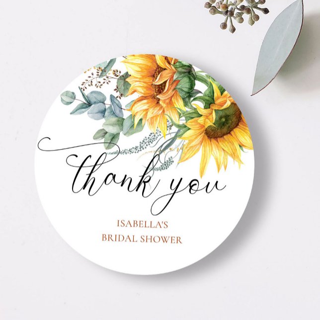 Rustic Sunflower Bridal Shower Thank You Classic Round Sticker (Creator Uploaded)