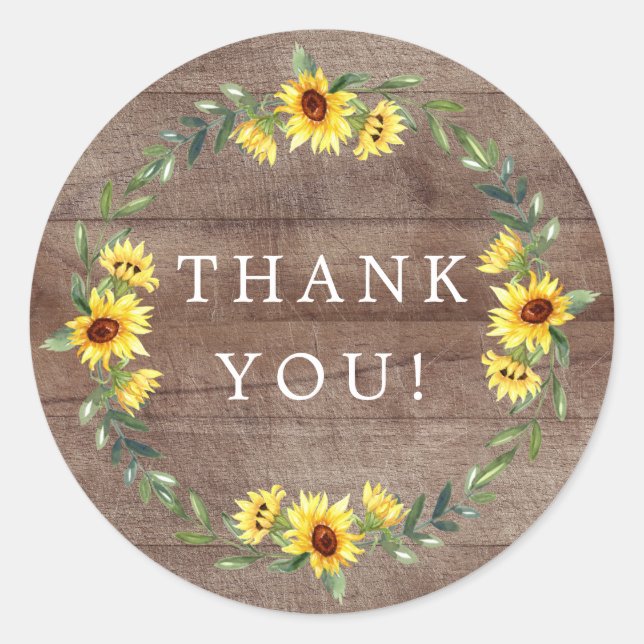 Rustic Sunflower Bridal Shower Thank You Favour Classic Round Sticker (Front)