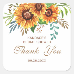 Rustic Sunflower Bridal Shower Thank You Favour Square Sticker