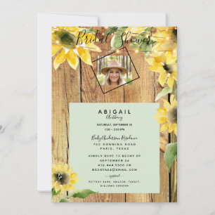 Rustic Sunflower Bride Photo Wood & Lights Bridal Invitation