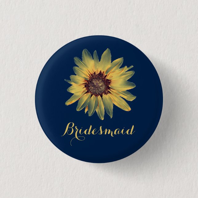 Rustic Sunflower Bridesmaid Button (Front)