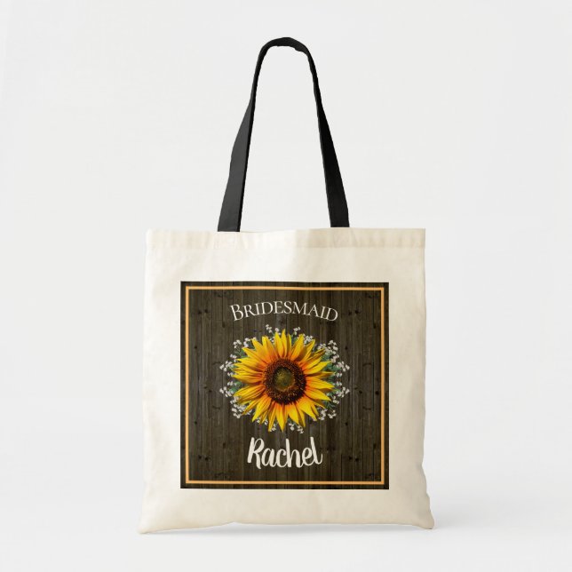 Rustic Sunflower Bridesmaid Tote Bag (Front)