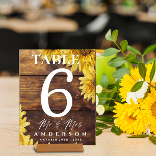 Rustic Sunflower Bright Yellow Wedding Party Table Number