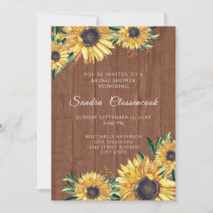 Rustic Sunflower Brown Wood Wedding Bridal Shower Invitation