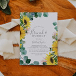 Rustic Sunflower Brunch and Bubbly Bridal Shower Invitation<br><div class="desc">This rustic sunflower brunch and bubbly bridal shower invitation is perfect for a country event. The bohemian floral design features yellow sunflowers,  blush pink flowers and hunter green eucalyptus greenery in watercolor with an elegant modern boho feel.</div>