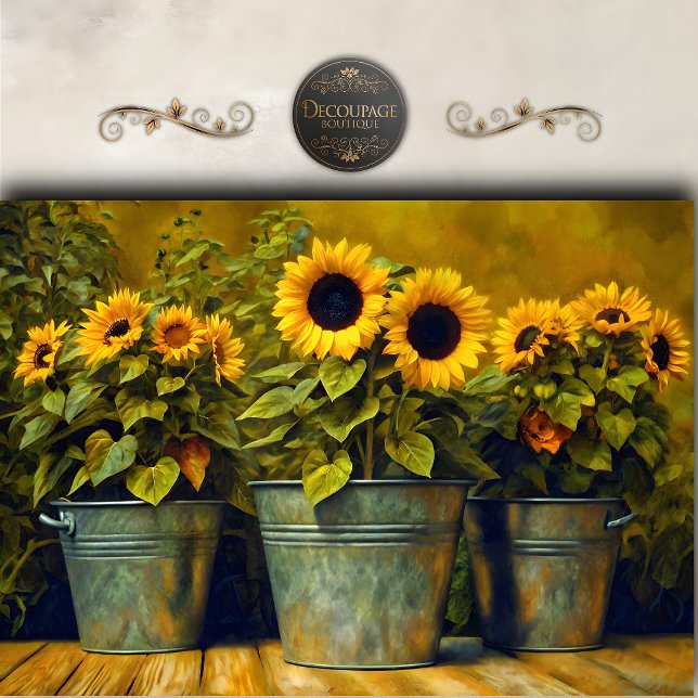 Rustic Sunflower Bucket Decoupage Tissue Paper (Rustic Sunflower Bucket Decoupage Tissue Paper)