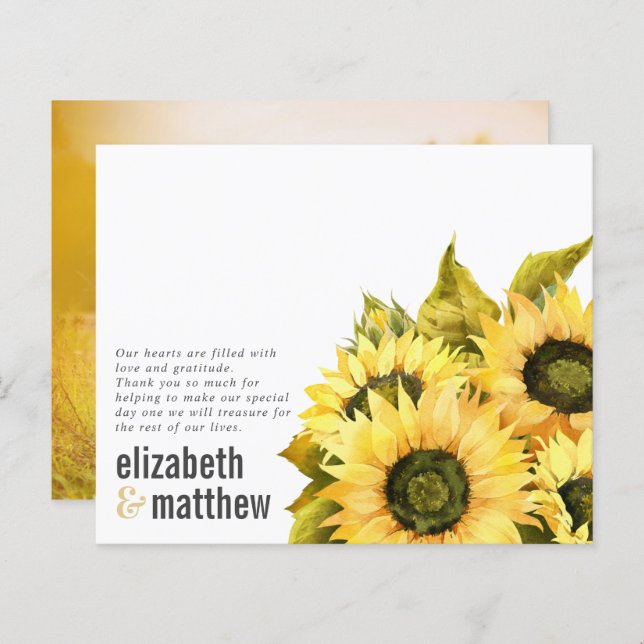 Rustic Sunflower | BUDGET Wedding Thank You Card (Front/Back)
