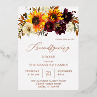 Rustic Sunflower & Burgundy Floral Friendsgiving