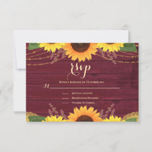 Rustic Sunflower Burgundy Gold Lace Wedding RSVP