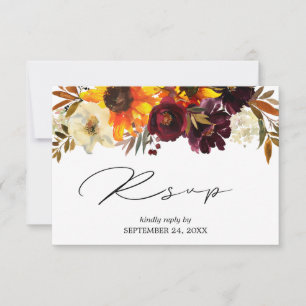Rustic Sunflower, Burgundy Purple Floral with Meal RSVP Card