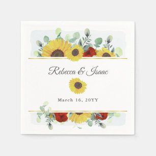 Rustic Sunflower Burgundy Red Floral Wedding Napkin