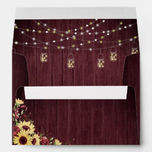 Rustic Sunflower Burgundy Wood Floral Wedding Envelope