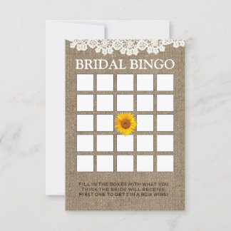 Rustic Sunflower Burlap Bridal Shower Bingo Cards