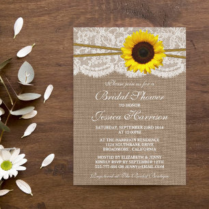 Rustic Sunflower, Burlap & Lace Bridal Shower Invitation