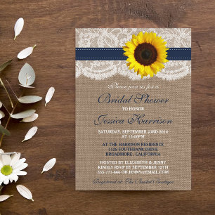 Rustic Sunflower, Burlap & Lace Bridal Shower Invitation