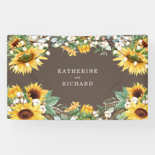 Rustic Sunflower Burst String Lights Wedding Banner