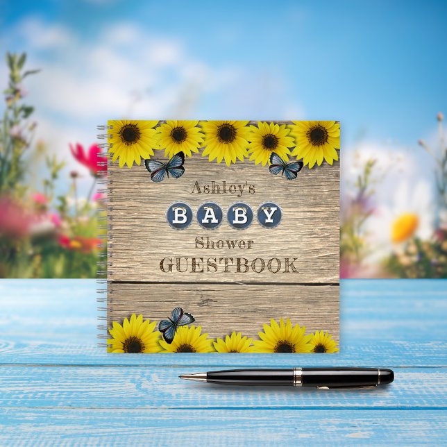 Rustic Sunflower Butterfly Baby Shower Guest Book (Creator Uploaded)