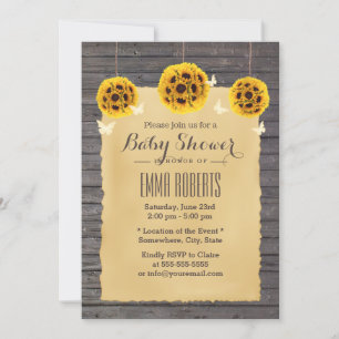 Rustic Sunflower & Butterfly Barn Wood Baby Shower Invitation