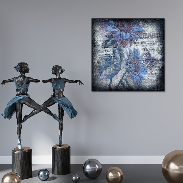 Rustic Sunflower Butterfly Blue Ephemera Grunge Poster (Creator Uploaded)