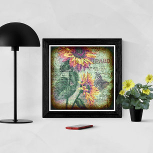 Rustic Sunflower Butterfly Bold Botanical Poster