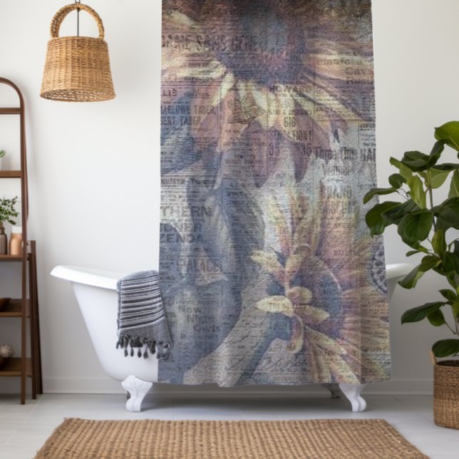 Rustic Sunflower Butterfly Ephemera  Shower Curtain (Creator Uploaded)