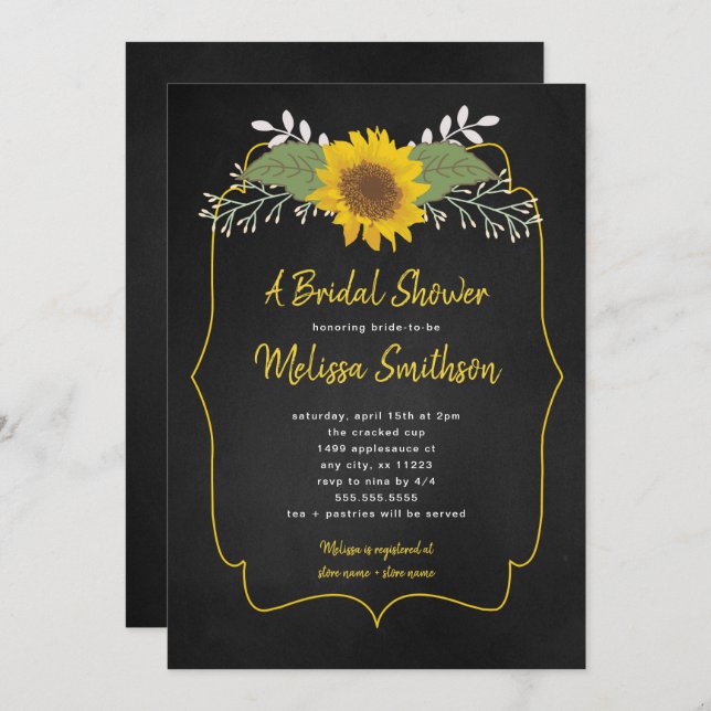 Rustic Sunflower Chalkboard Bridal Shower invite (Front/Back)
