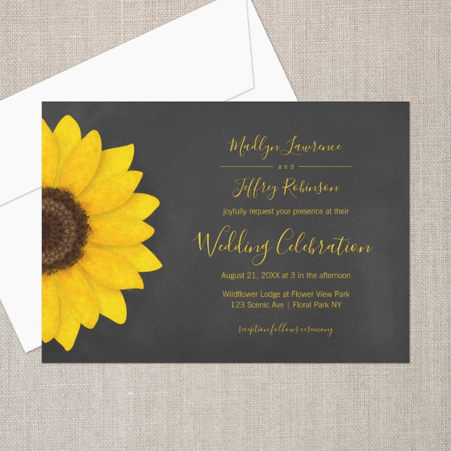 rustic sunflower chalkboard country wedding invitation (Creator Uploaded)