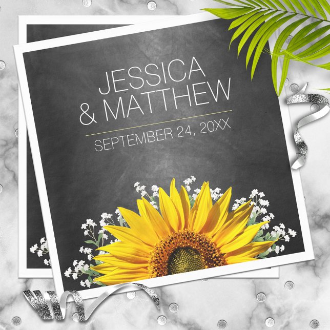 Rustic Sunflower Chalkboard Wedding Napkin (Creator Uploaded)