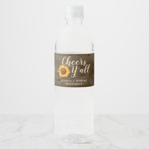 Rustic Sunflower Cheers Y’all Water Bottle Label