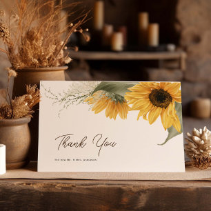 Rustic Sunflower, Country Fall Wedding Thank You Card