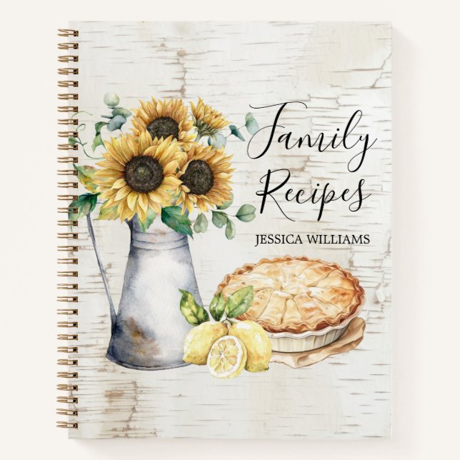 Rustic Sunflower Country Family Recipe Book (Front)