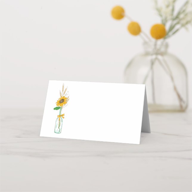 Rustic Sunflower Country Floral Wedding Party Place Card (Front)