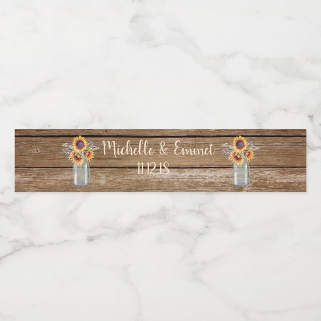 Rustic Sunflower Country Water Bottle Label (Single Label)