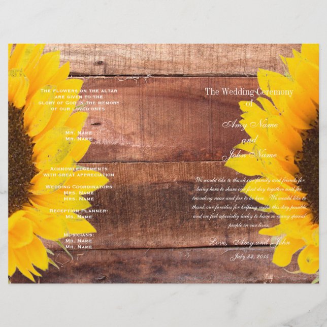 Rustic Sunflower Country Wedding Program (Front)