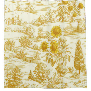 Rustic Sunflower Countryside Toile in Warm Tones Shower Curtain