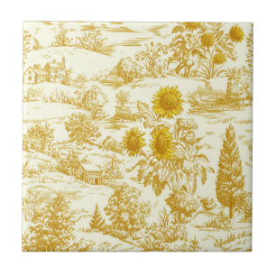 Rustic Sunflower Countryside Toile in Warm Tones Tile