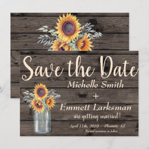 Rustic Sunflower CountryVintage Wood Save the Date Invitation