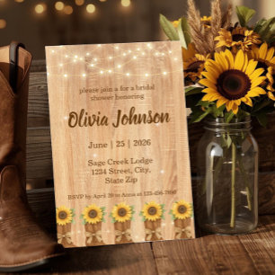 Rustic Sunflower Cowboy Boot Bridal Shower Invitation