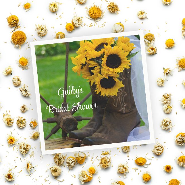 Rustic Sunflower Cowboy Boot Western Bridal Shower Napkin (Creator Uploaded)