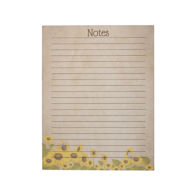 Rustic Sunflower Custom Notepad (Rotated)