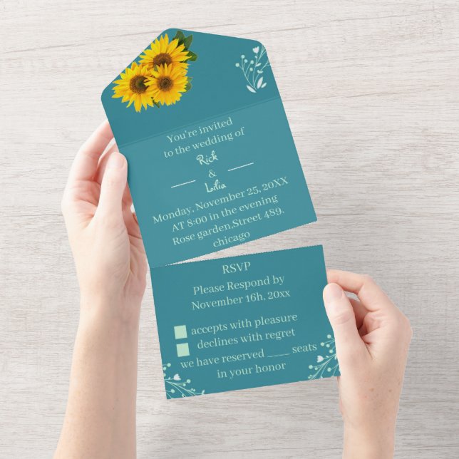 Rustic Sunflower Custom Wedding All In One Invitation (Tearaway)