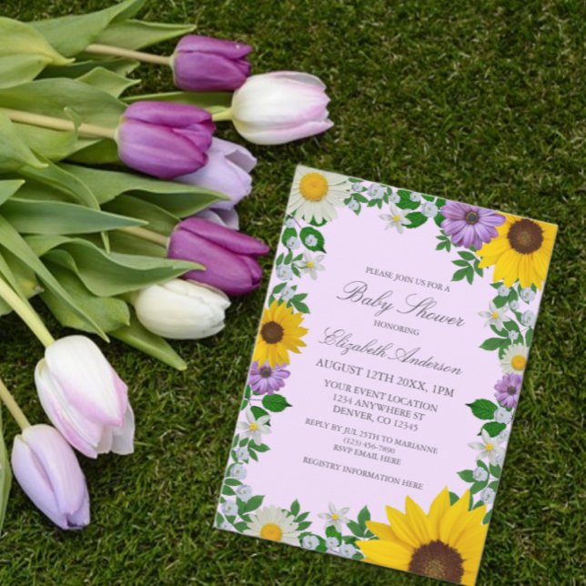 Rustic Sunflower Daisy Floral Baby Shower Invitation (Creator Uploaded)