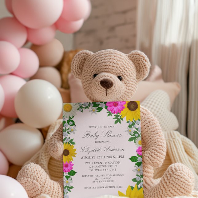 Rustic Sunflower Daisy Floral Baby Shower Invitation (Creator Uploaded)