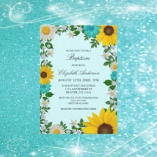 Rustic Sunflower Daisy Floral Baptism Invitation
