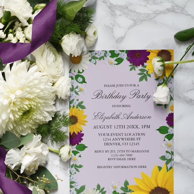 Rustic Sunflower Daisy Floral Birthday Invitation (Creator Uploaded)