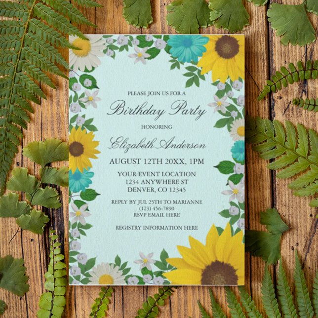 Rustic Sunflower Daisy Floral Birthday Invitation (Creator Uploaded)