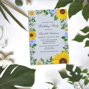 Rustic Sunflower Daisy Floral Birthday Invitation